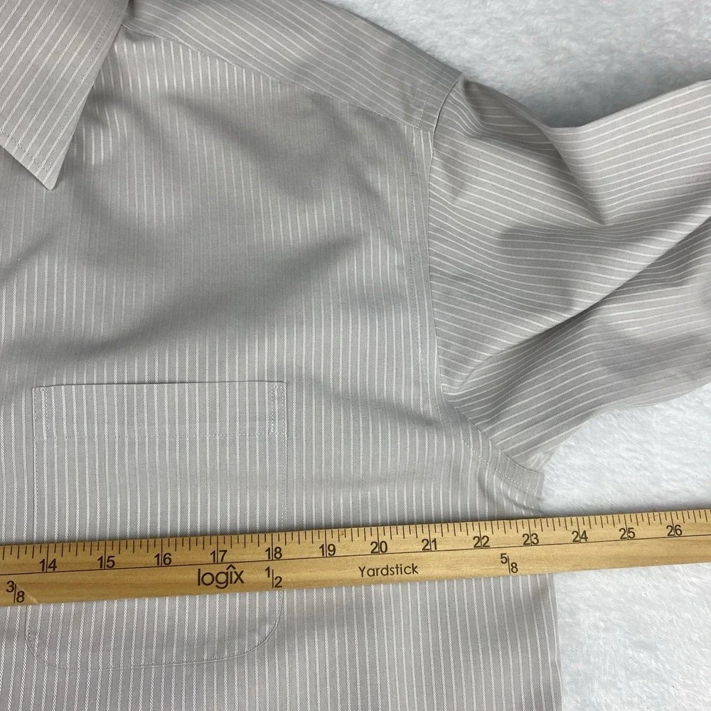 Roundtree & Yorke Gold Label Dress Shirt Mens 16-33 Beige Stripes Non Iron Dobby - Picture 5 of 7